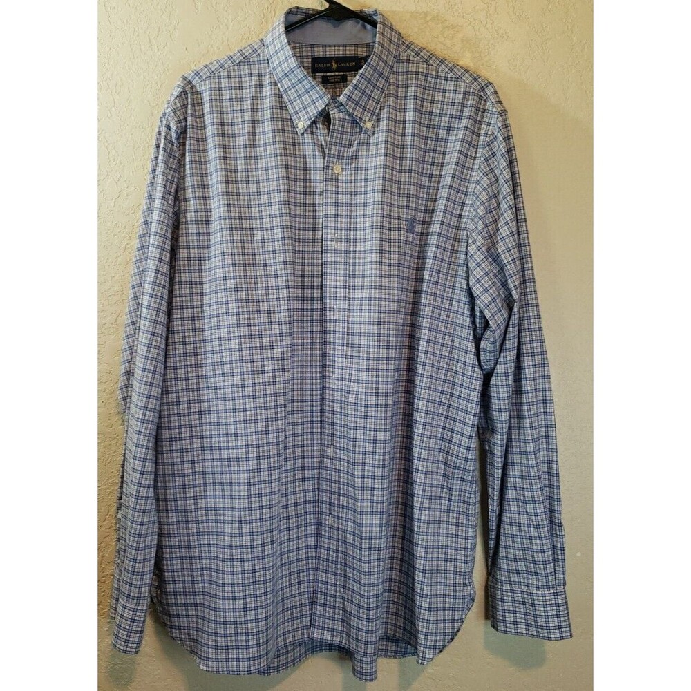Polo Ralph Lauren Blue Plaid Button Down Long Sleeve Dress Shirt Sz XL